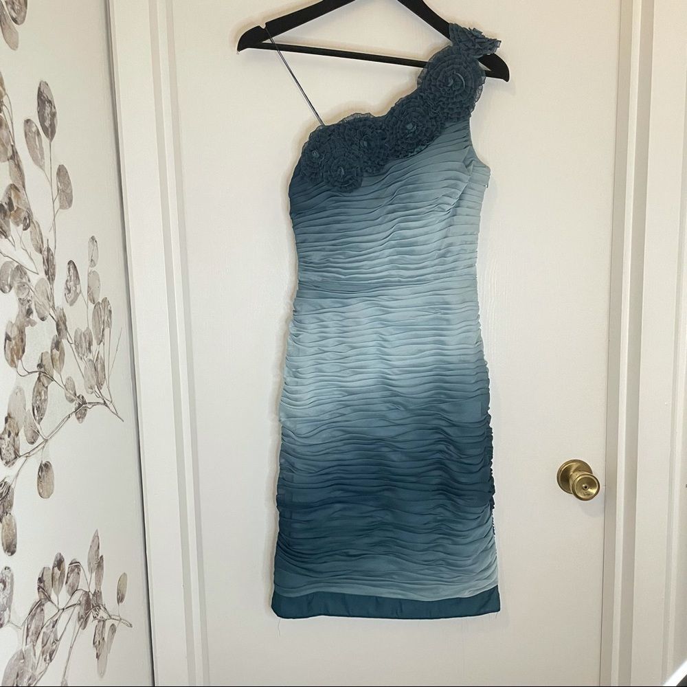 Adrianna Papell Boutique Blue Ombré Rosette Ruched Dress, 6